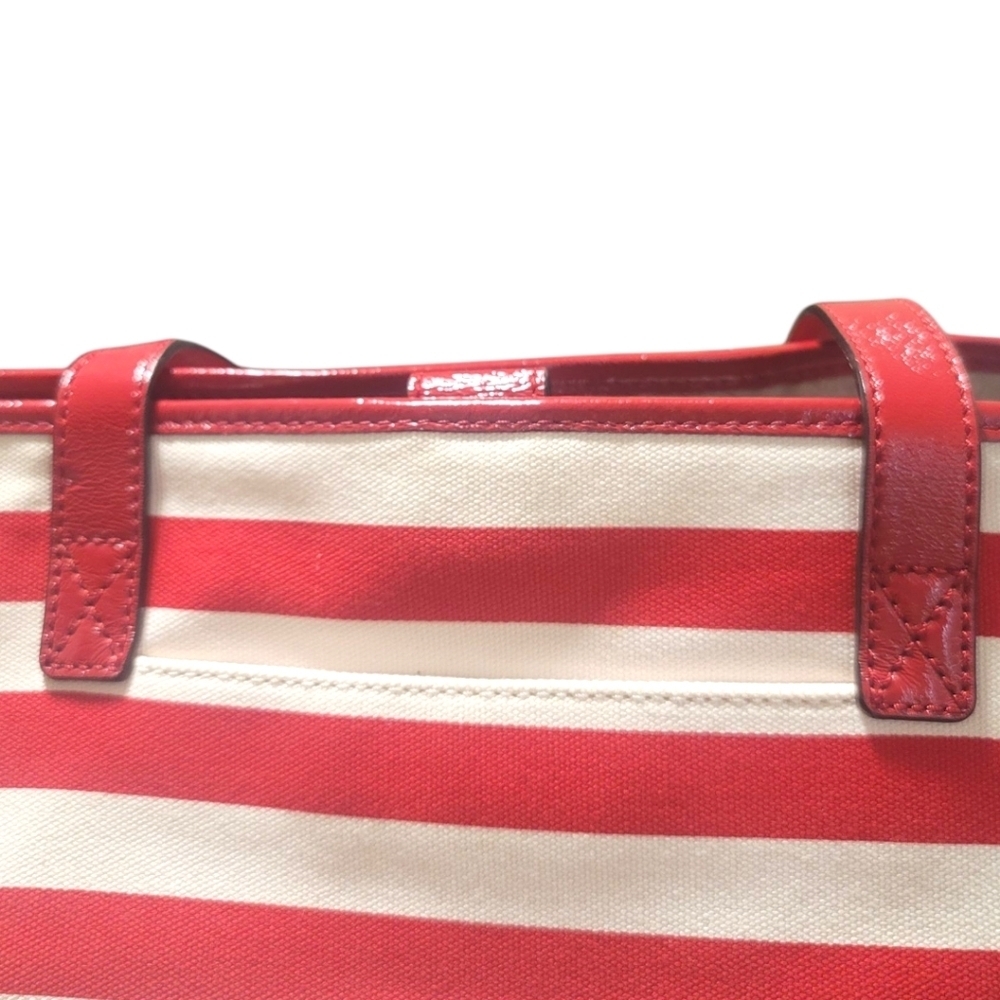 Michael Kors Canvas Red And White Striped Tote Bag, Pre-owned - Picture 5 of 11